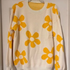 Cream and Yellow Flower Sweater - L